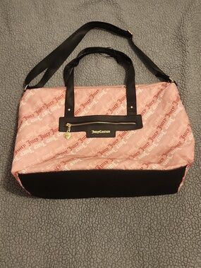 Large Juicy Couture Nylon Wordplay Overnight Bag Tote Bag Pink And Black